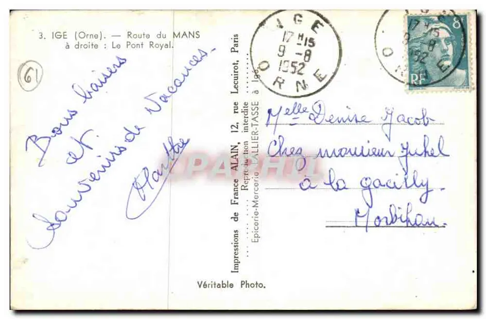 IGE (Orne) — Route du Mans — Ansicht des Königlichen Brückens — Alain - Rückseite