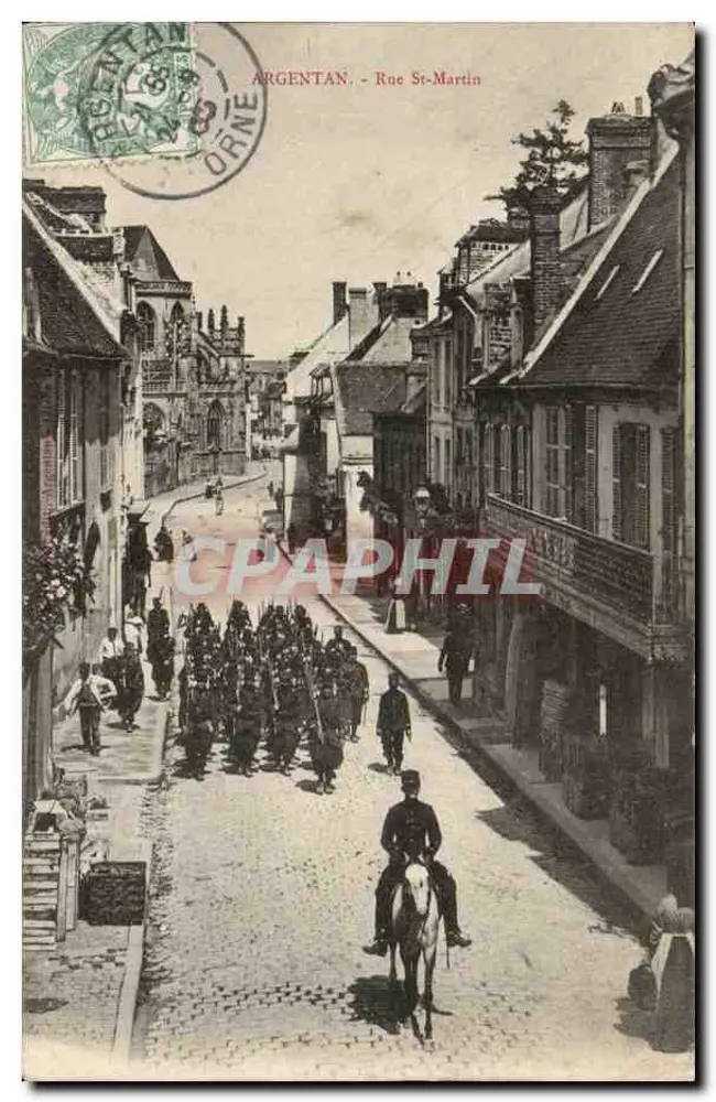 Argentan - Via St-Martin — parata militare — editore non visibile - Recto