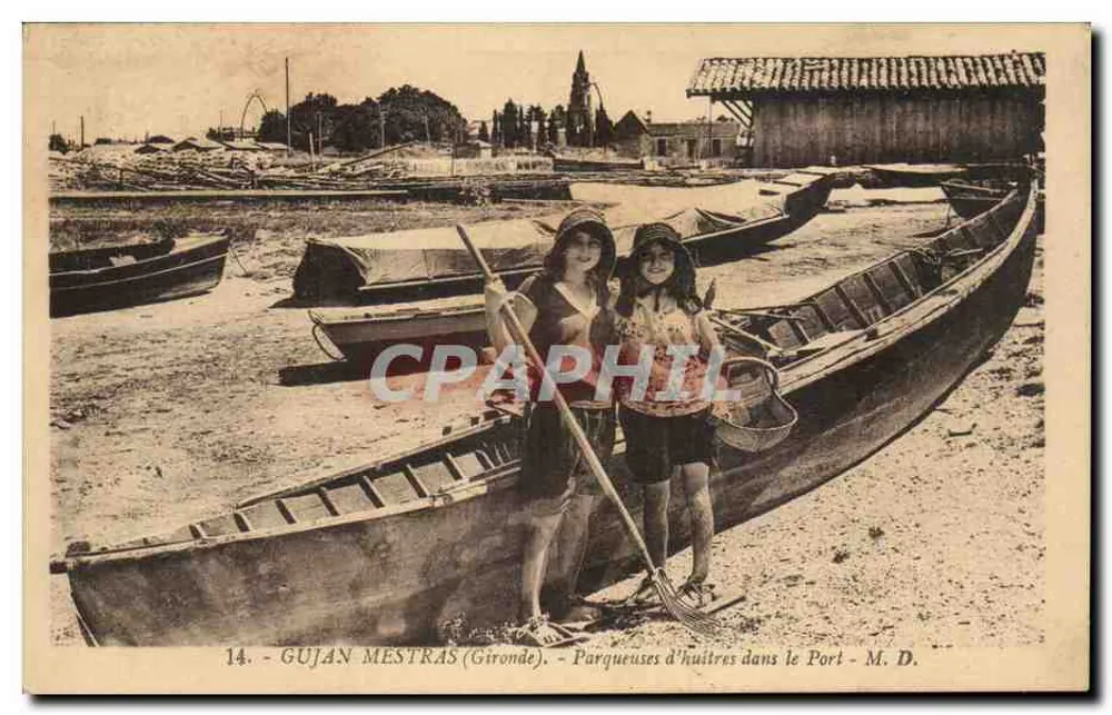 Gujan-Mestras (Gironde) — Muschelfischer am Hafen — M. D. - Vorderseite