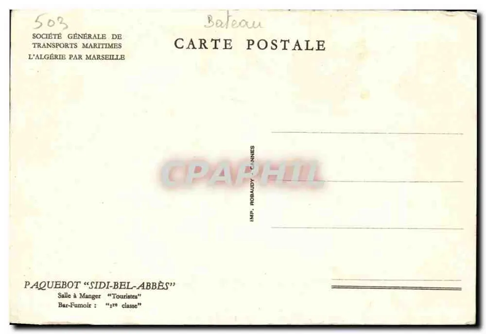 Sidi-Bel-Abbès — Navio de Passageiros da S.T.M.G. — Sociedade Geral de Transportes Marítimos - Verso