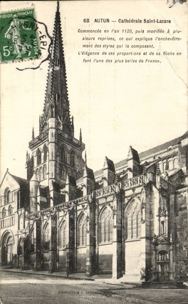 Autun — Kerk van Sint Lazare — Fototypie J. Coquereau, Autun - Voorkant