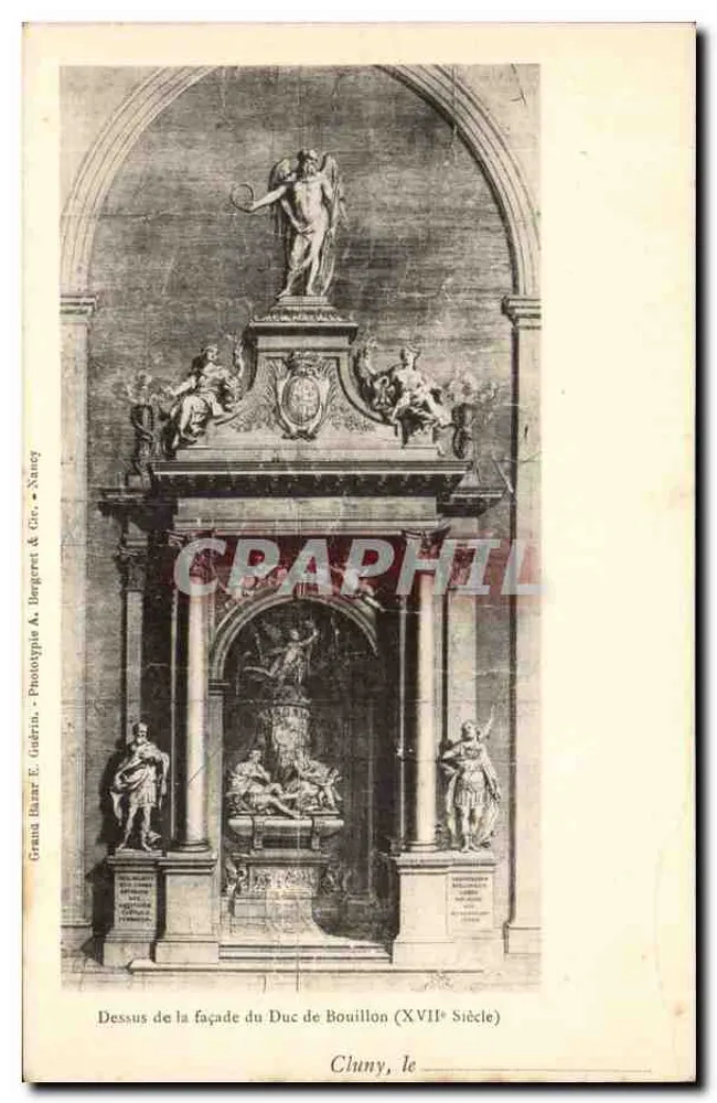 Dessus da fachada do Duque de Bouillon (século XVII) — Cluny, le — Grand Baar E. Gaérin - Fototipia A. Bergeret & Cie - Nancy - Frente
