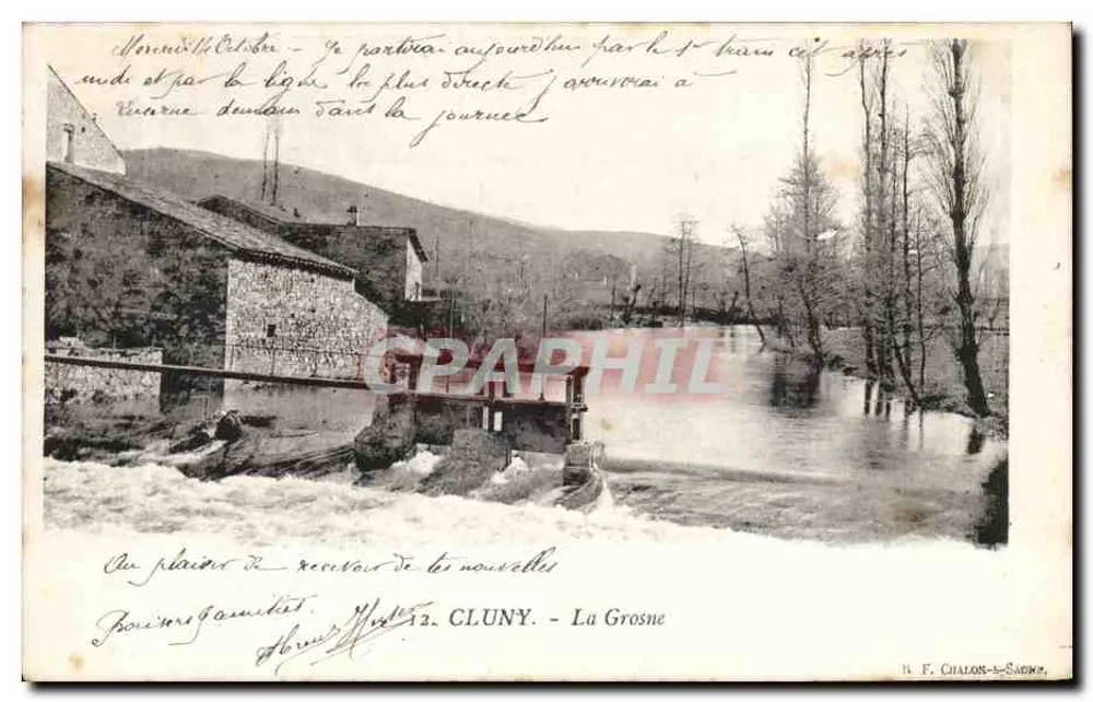 Cluny - La Grosne — vista do moinho e do rio — F. Chalon-le-Saône, n°12 - Frente