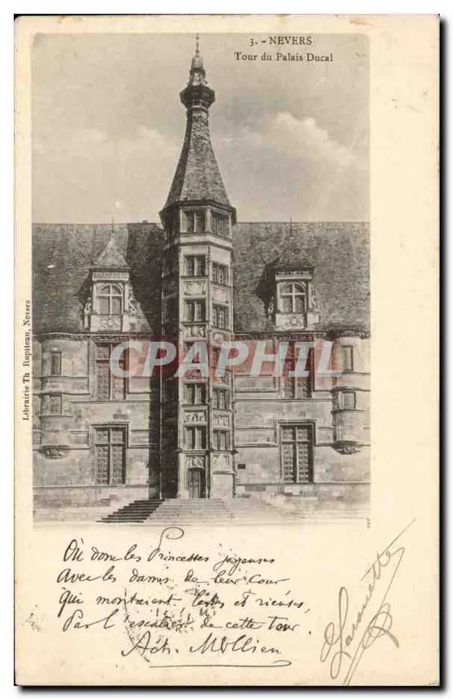 Nevers — Torre do Palácio Ducal — Livraria Th. Roppleau, Nevers - Frente