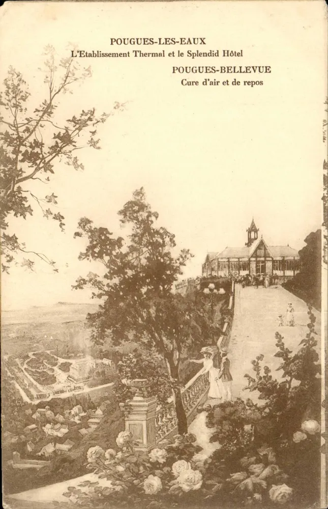 Pouguès-les-Eaux — Das Thermalbad und das Prächtige Hotel Pouguès-Bellevue — Compagnie des Eaux Minérales de Pouguès et de Carabana - Vorderseite