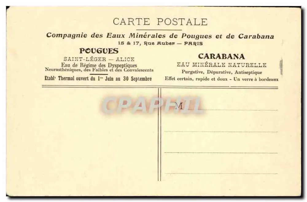 Pouguès-les-Eaux — Das Thermalbad und das Prächtige Hotel Pouguès-Bellevue — Compagnie des Eaux Minérales de Pouguès et de Carabana - Rückseite