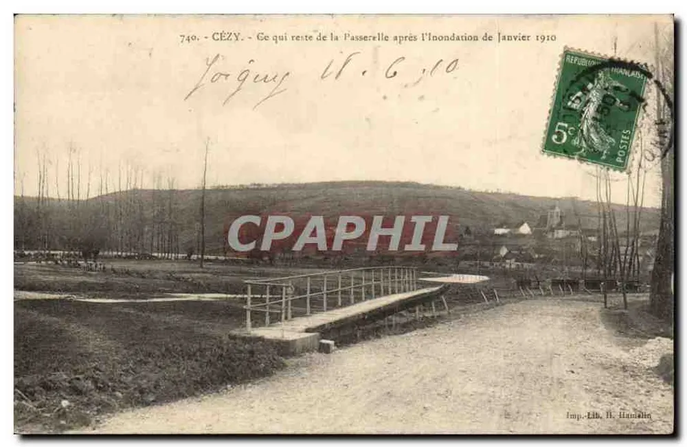 Cézy — Was von der Brücke nach der Überschwemmung im Januar 1910 übrig blieb — Imp. Lib. H. Hamalain - Vorderseite