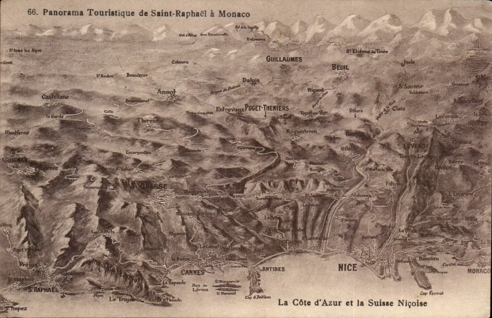 Touristischer Panoramablick von Saint-Raphaël bis Monaco — Col d'Allos, Col d'Étienne de l'Inée, Côte d'Azur — Verlag: Laugier, Nice - Vorderseite