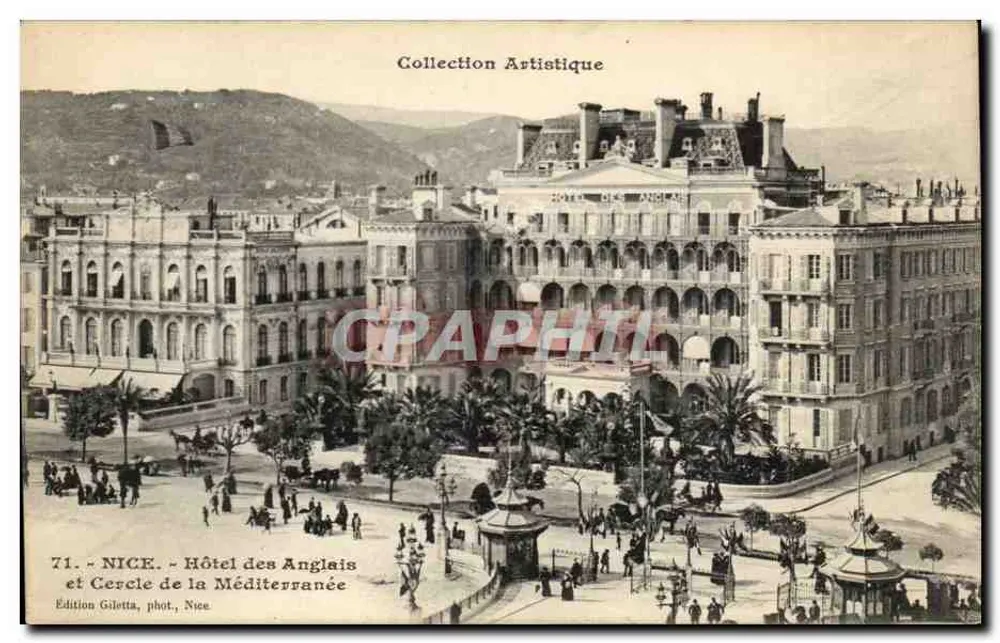 NICE. - Hôtel des Anglais und Cercle de la Méditerranée — Künstlerische Sammlung, Giletta-Ausgabe, Nice, n°71 - Vorderseite