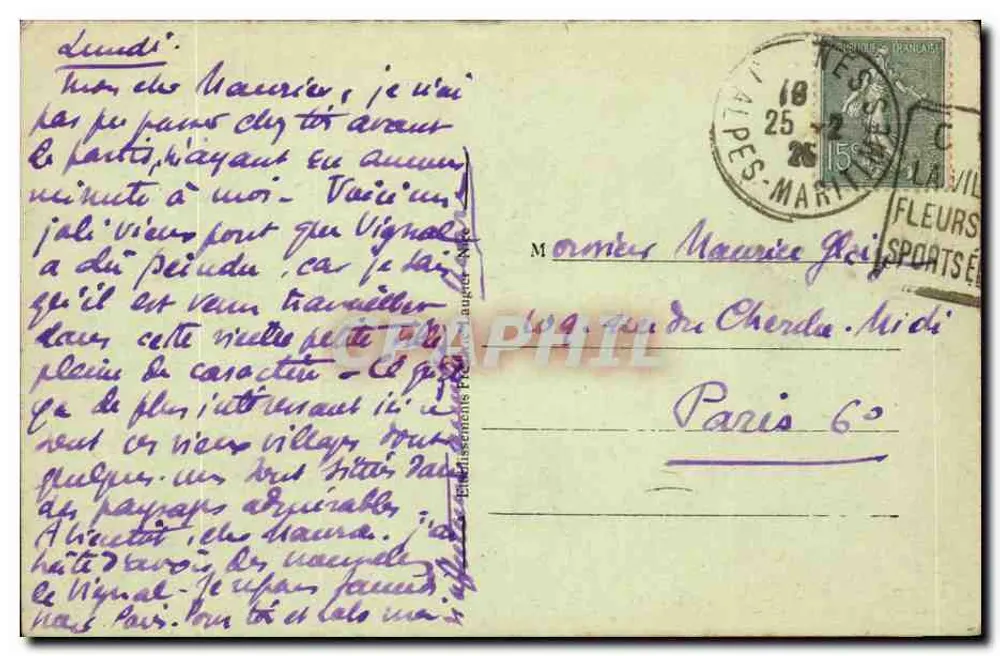 Sospel (A.-M.) — A Ponte Velha sobre a Bevera — F. L. DIL, n° 265 - Verso