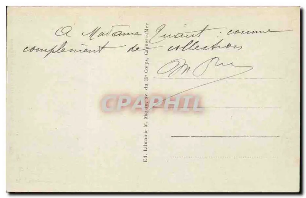 Cagnes-sur-Mer — Vista do Castelo — Ed. Livraria M. Miquin, av. do 15º Corpo, Cagnes-sur-Mer, n°43 - Verso
