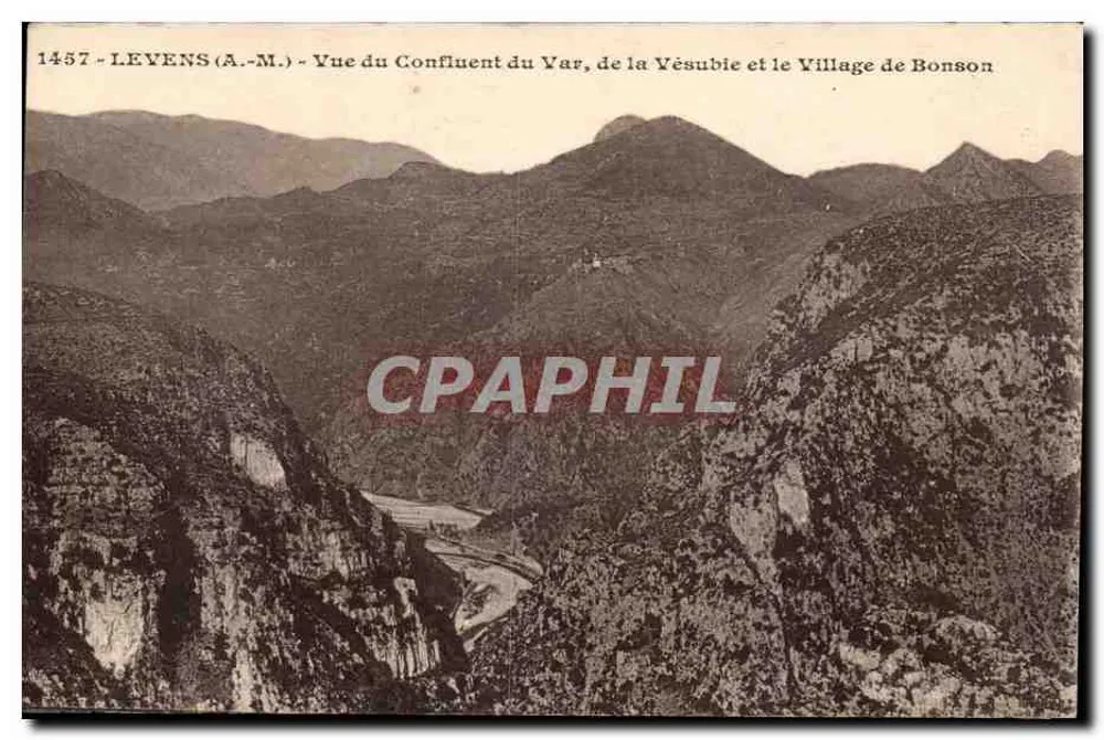 Ausblick auf den Zusammenfluss des Var und der Vésubie sowie das Dorf Bonson — LEYENS (A.-M.) — n° 1457 - Vorderseite