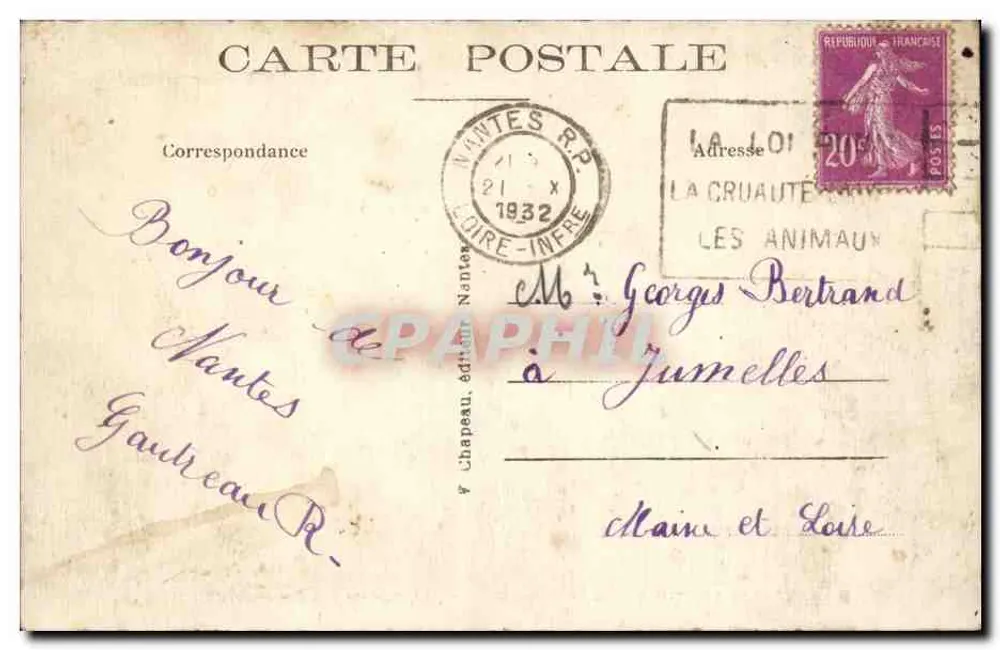 École Primaire Supérieure de Garçons, 18, Rue de l'Air, NANTES - Rückseite