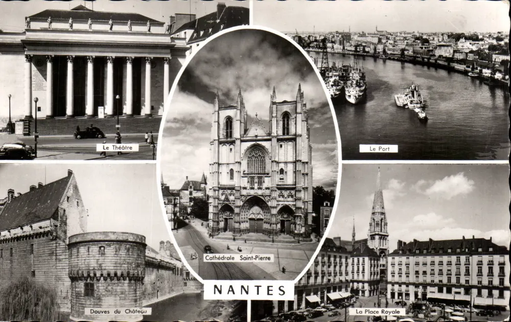 NANTES — Panoramablick mit Theater, Kathedrale, Hafen und Königspalast — Éditions GABY - Vorderseite