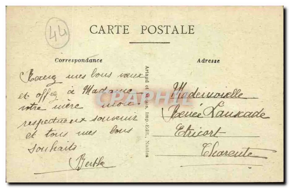 NANTES — Den Gedenkstein für das Vaterland — Nantes, Imp. Ed. Artand - Rückseite