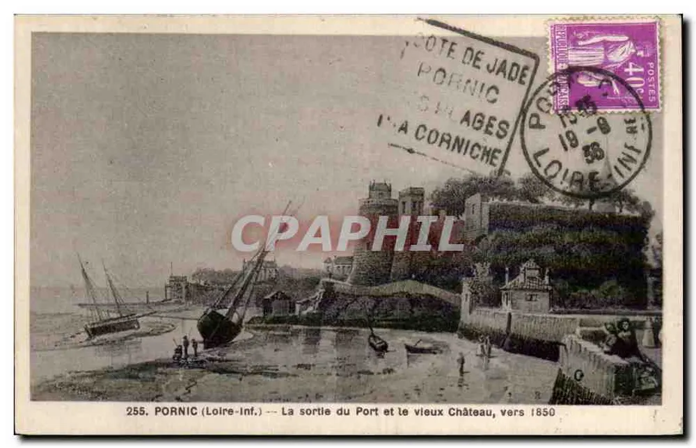 Pornic (Loire-Inf.) — Der Ausgang des Hafens und das alte Schloss, um 1850 — n°255 - Vorderseite