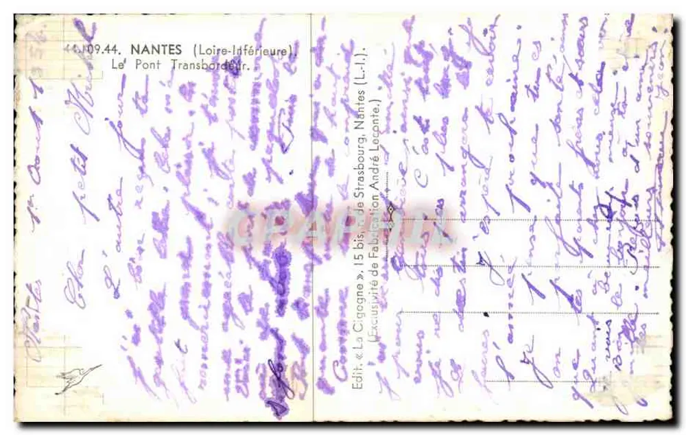 O Pont Transbordeur — Nantes — Editora La Cigogne, n° 44.109.44 - Verso