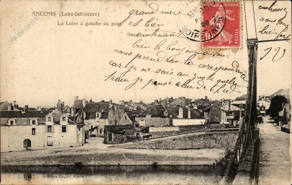 Ancenis (Loire-Inférieure) — La Loire a sinistra del ponte — Heliotipia Dugas, Nantes - Recto