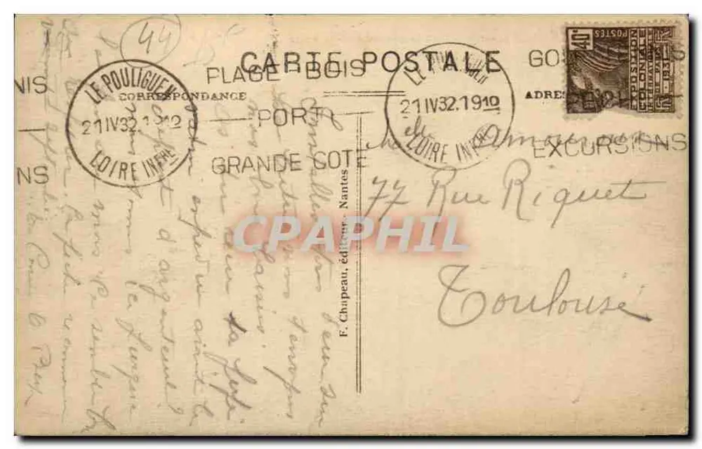Le Pouliguen (Loire-Inf.) — Allgemeiner Blick auf den Strand — F. Chapeau, Verlag Nantes - Rückseite