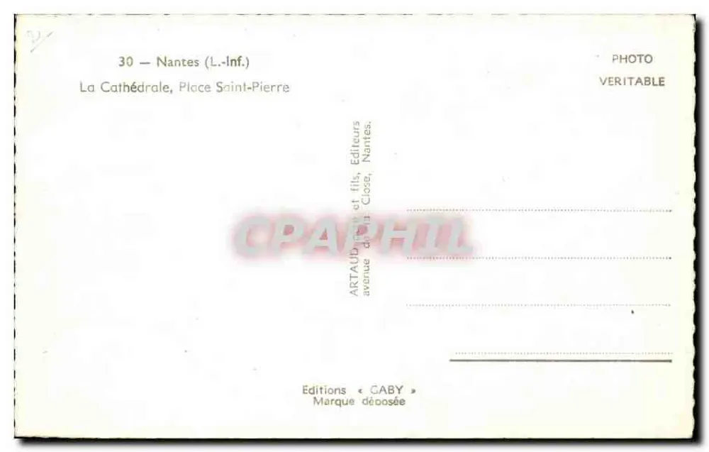 Nantes — A Catedral, Praça Saint-Pierre — Edições GABY - Verso