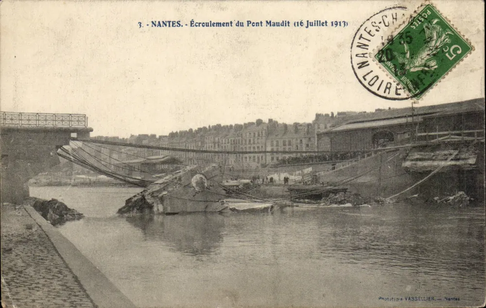 NANTES — Einsturz der Maudit-Brücke (16. Juli 1913) — Phototypie VASSELLIER — Nantes - Vorderseite