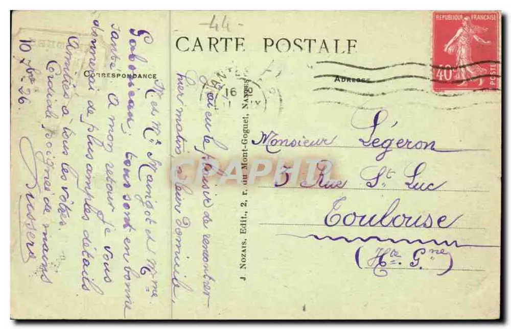 Clisson — Vista Geral segundo uma Gravura Antiga — J. Nozais, Editor, 2, rue du Mont-Goguel, Nantes - Verso