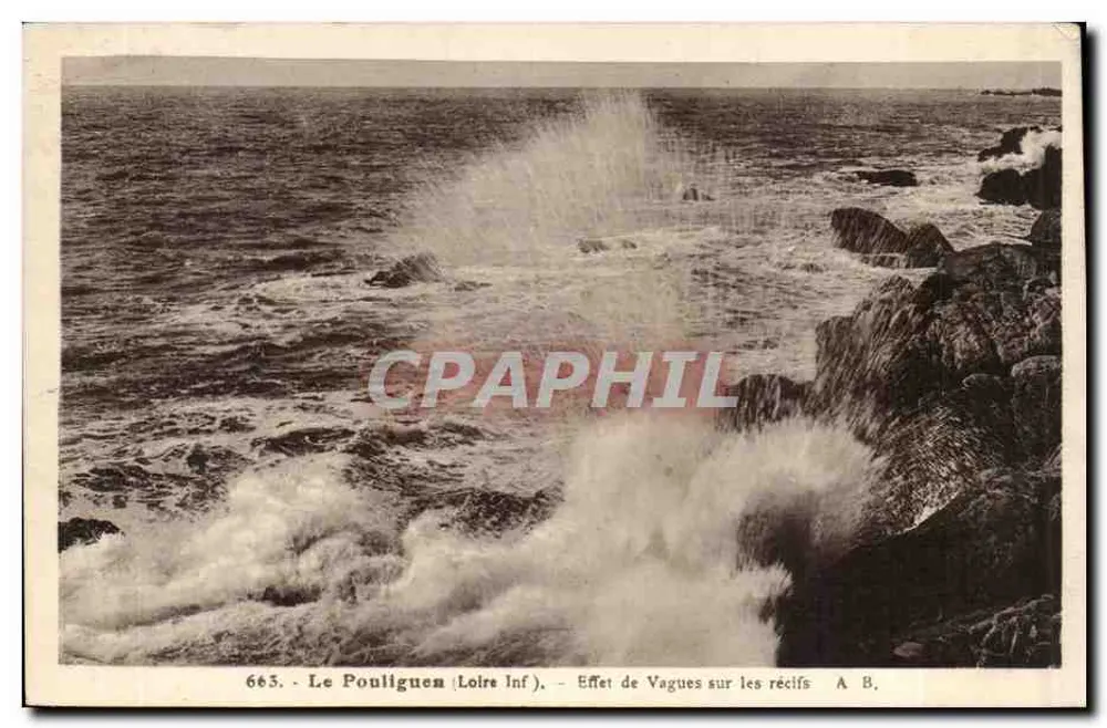 Le Pouliguen (Loire Inf.) — Wirkung der Wellen auf die Riffe — Phototypie A. Brivel, Angers - Vorderseite