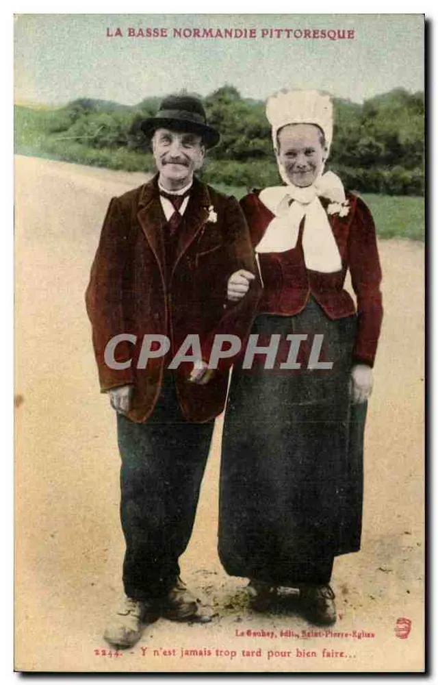 La Basse Normandie pittoresque — couple en tenue locale — La Goubey, édit., Saint-Pierre-Eglise, n°2244 - Recto