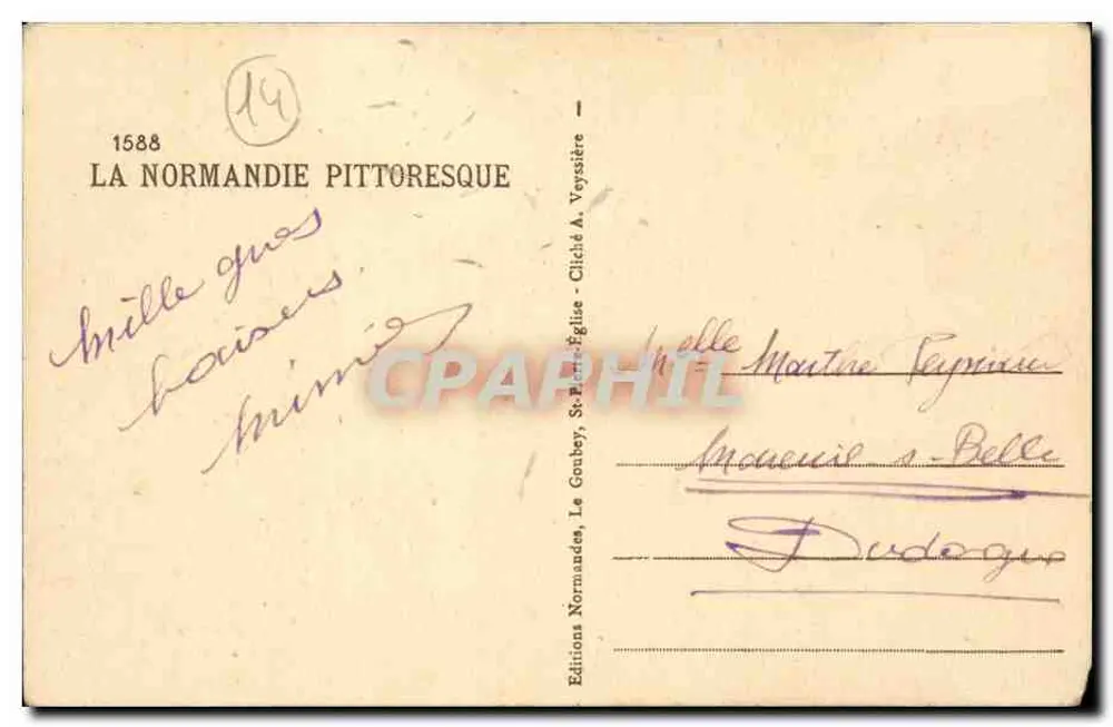 Homem com chapéu de feltro — texto humorístico — Edições Normandie Pittoresque, n°1588 - Verso