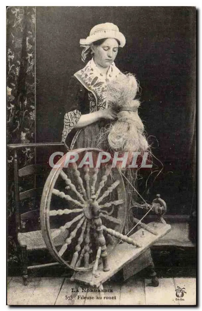 La Normandie — Spinnerei am Spinnrad — Éd. Bauc - Vorderseite