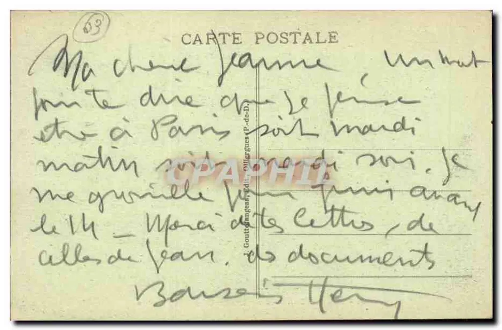 Auvergne — Spieler der Vielle und Cabrette — G. D'O. Nr. 1243 - Rückseite