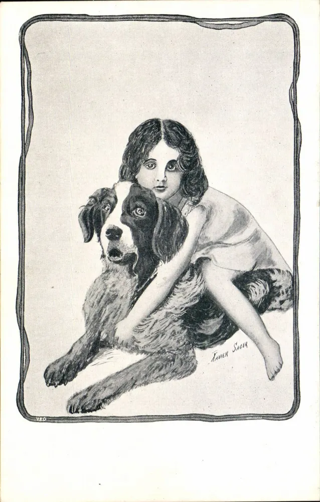 Mädchen und Hund — Zeichnung von Xavier Sacer — Verlag VED - Vorderseite