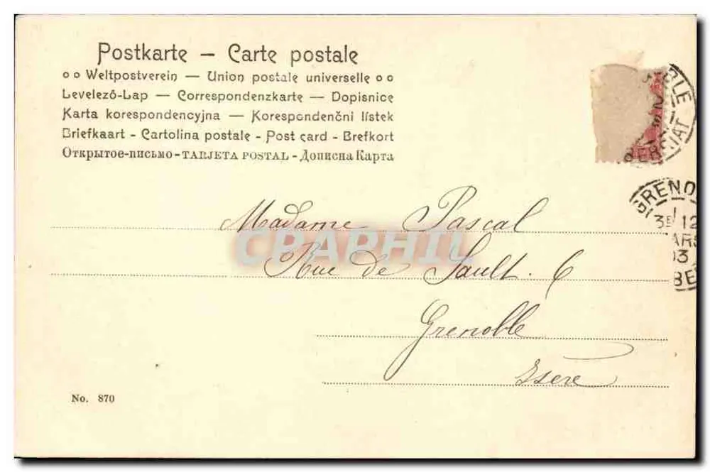 Ich wünsche, dass sie Ihnen Glück bringt — Madame Pascal — Grenoble — Nr. 870 - Rückseite