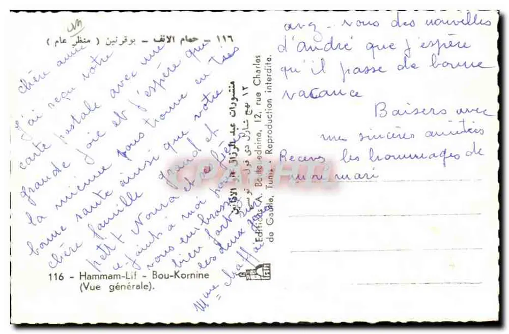 Hammam-Lif - Allgemeiner Blick — Verlag: Éditions de Gabie, TUNISIE — Seriennummer 116 - Rückseite