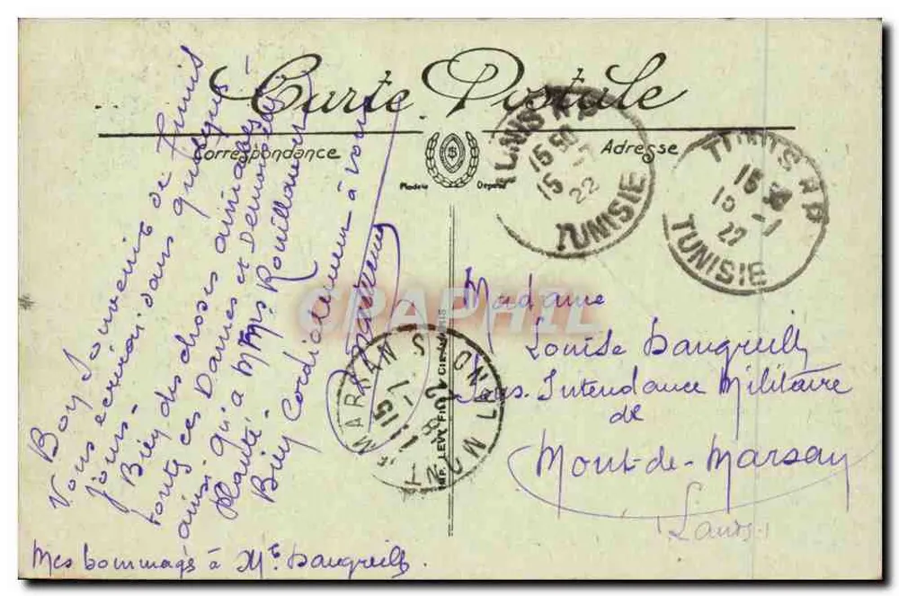 Tunis — Avenue de France — LL. — Verlag Différeur, Nr. 236 - Rückseite