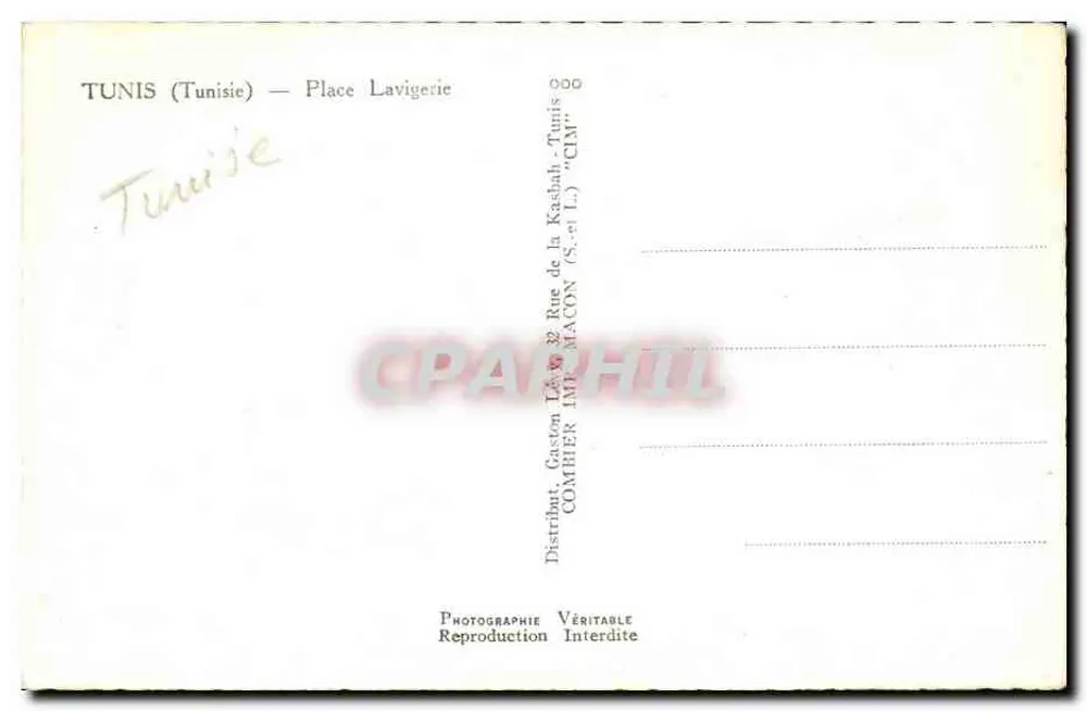 Tunisi — Piazza Lavigerie — Gaston Combier - Verso