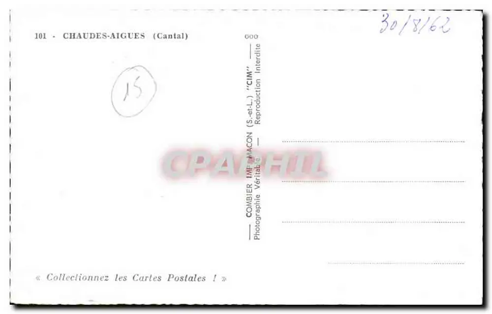 Chaudesaigues (Cantal) — Fonte de água quente (82°) — CIM - Verso