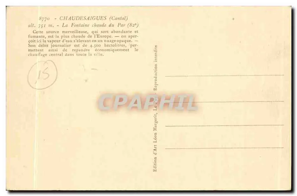 Chaudes-Aigues — Die heiße Quelle von Par — Verlag Léon Margerit, Nr. 8770 - Rückseite