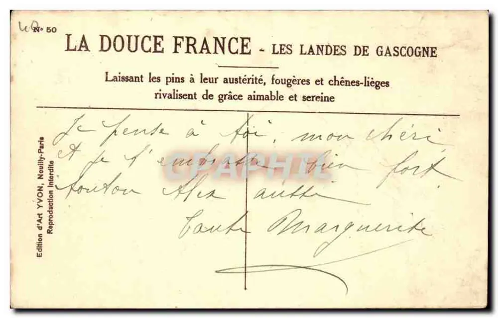 Les Landes de Gascogne — A Doce França — Edição de Arte YVON, N° 50 - Verso