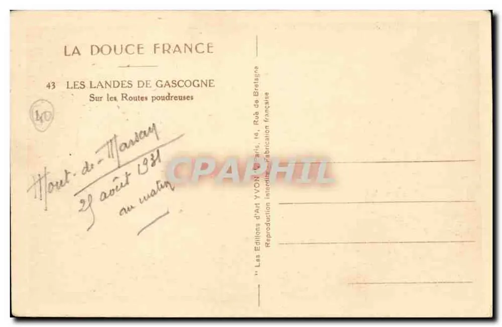 Les Landes de Gascogne — Auf den staubigen Straßen — Éditions d'Art YVON, Paris - Rückseite