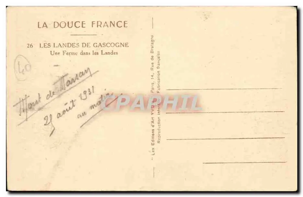 Die Landes von Gascony — Eine Farm in den Landes — Les Éditions d'Art YVOIS, Paris - Rückseite