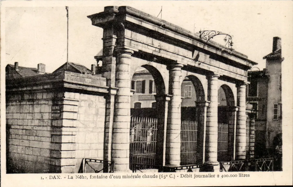 Dax - La Nèthe, warme Mineralquelle (63° C.) - Täglicher Ausstoß 2.400.000 Liter - Vorderseite