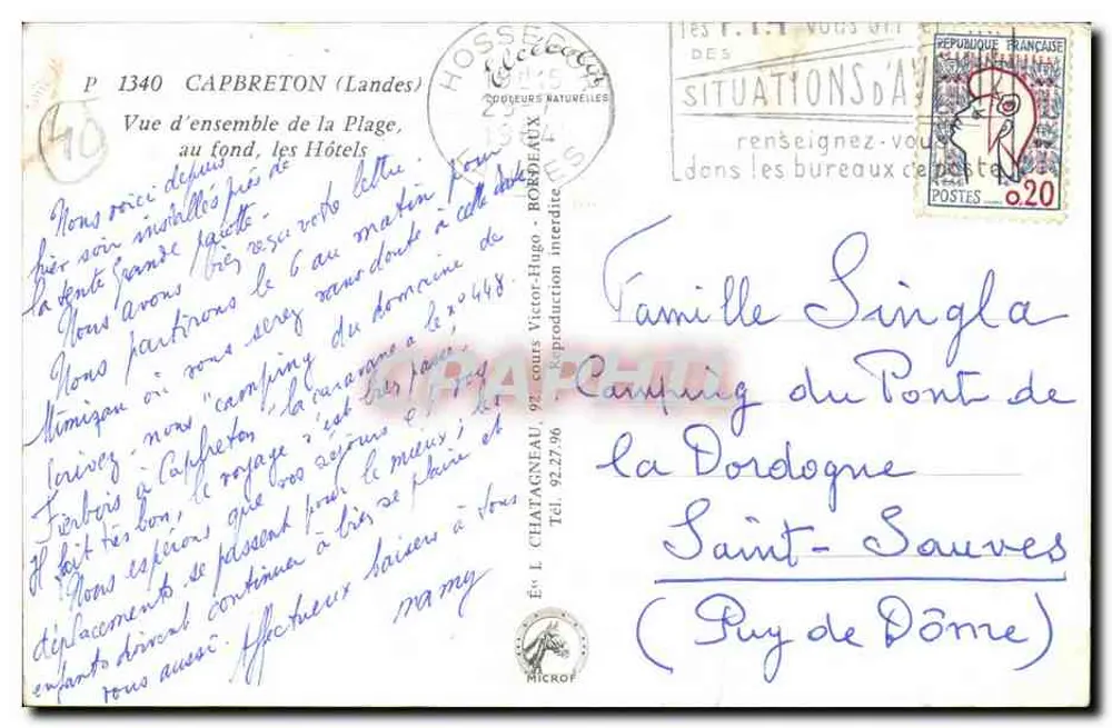 Capbreton (Landes) — Überblick der Strand mit Hotels im Hintergrund — Verlag Elcé, Nr. P 1340 - Rückseite