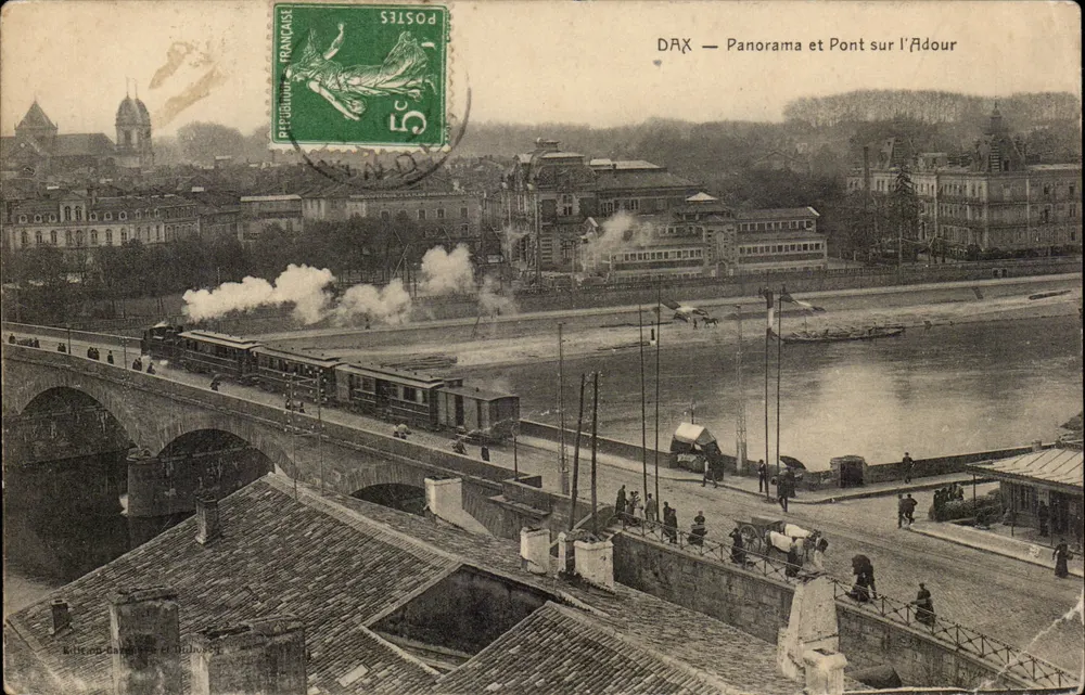 DAX — Panorama e Ponte sull'Adour — Editore: Bittencourt, Cane et Dujoussot - Recto
