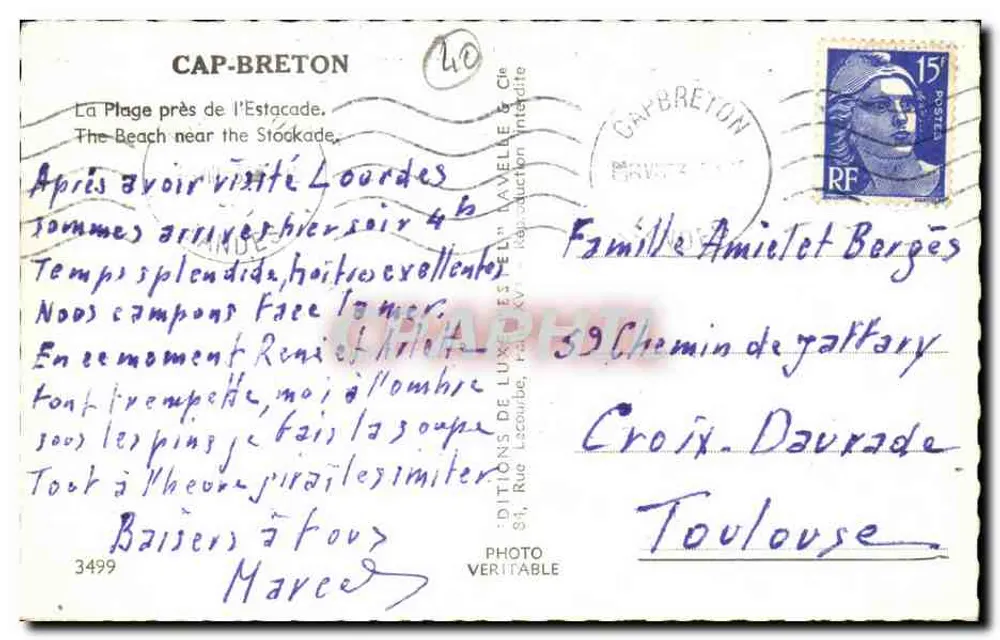 Cap-Breton — A Praia perto da Estacada — Estel - Verso