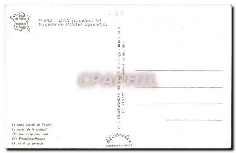 होटल स्प्लेंडिड — डैक्स (लैंडेस) — प्रकाशक एल. चटाग्नॉ - पीछे