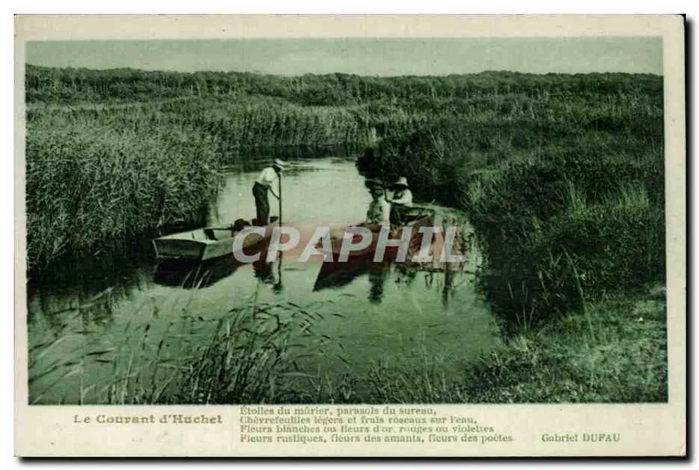El Courant d'Huchet — Vista del curso de agua con dos pescadores — Gabriel DUPAU - Anverso