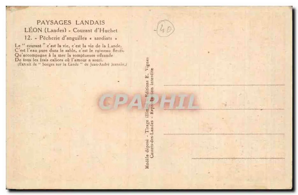 Léon (Landes) - Strom von Huchet — Aalfang • sardiat • E. Vignes - Rückseite