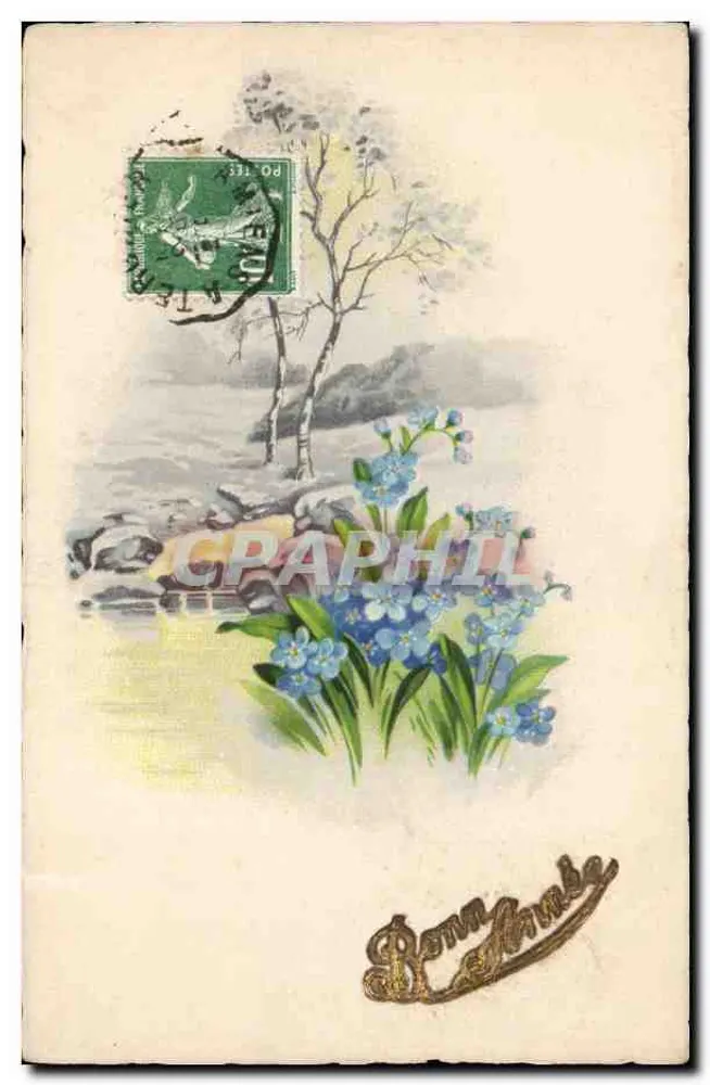 Frühlingsblumen — Winterlandschaft — unbekannter Verlag - Vorderseite