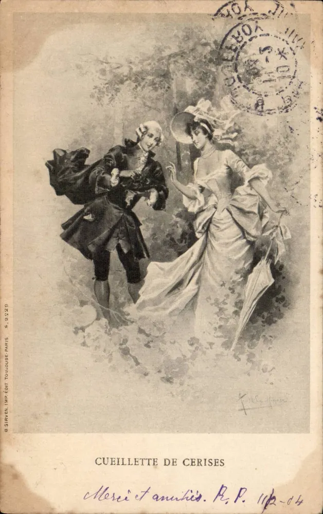 Kirschenpflücken — Garten-Szene — B. Sirven, Imp. Édit. Toulouse, n° S. 9.2.23 - Vorderseite